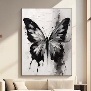 Original Black and White Butterfly Painting Large Texture Butterfly Acrylic Painting Black White Butterfly Minimalist Art Animal Painting