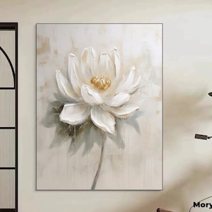 Bloemen schilderij op canvas 3D-getextureerde handgeschilderde muurkunst moderne minimalistische bloem muur decor witte bloem kunstwerk Boho woonkamer decor