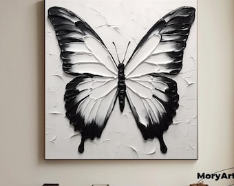 Original white butterfly texture art 3D abstract acrylic butterfly painting white minimalist wall art white butterfly painting Wall Decor