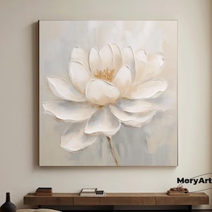 Grote 3D witte bloeiende bloem getextureerde schilderij witte bloemen abstracte muur kunst originele bloemen muur decor minimalistische witte bloem schilderij