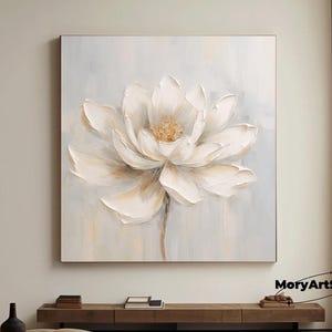 Abstracte bloesem bloem getextureerde schilderij, origineel 3D witte bloemen canvas olieverfschilderij, grote bloem landschapskunst Boho woonkamer decor
