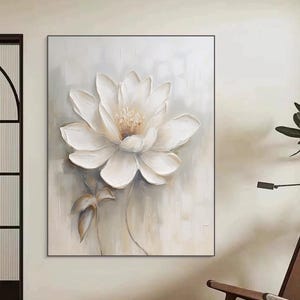 Originele 3D witte bloem olieverfschilderij minimalistische witte rozen muurkunst handgemaakte 3D bloemen schilderij bloeiende bloemen muur kunst woonkamer decor