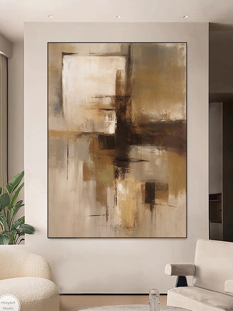 Large Brown Abstract Painting Original Oil Handmade Painting Beige ...