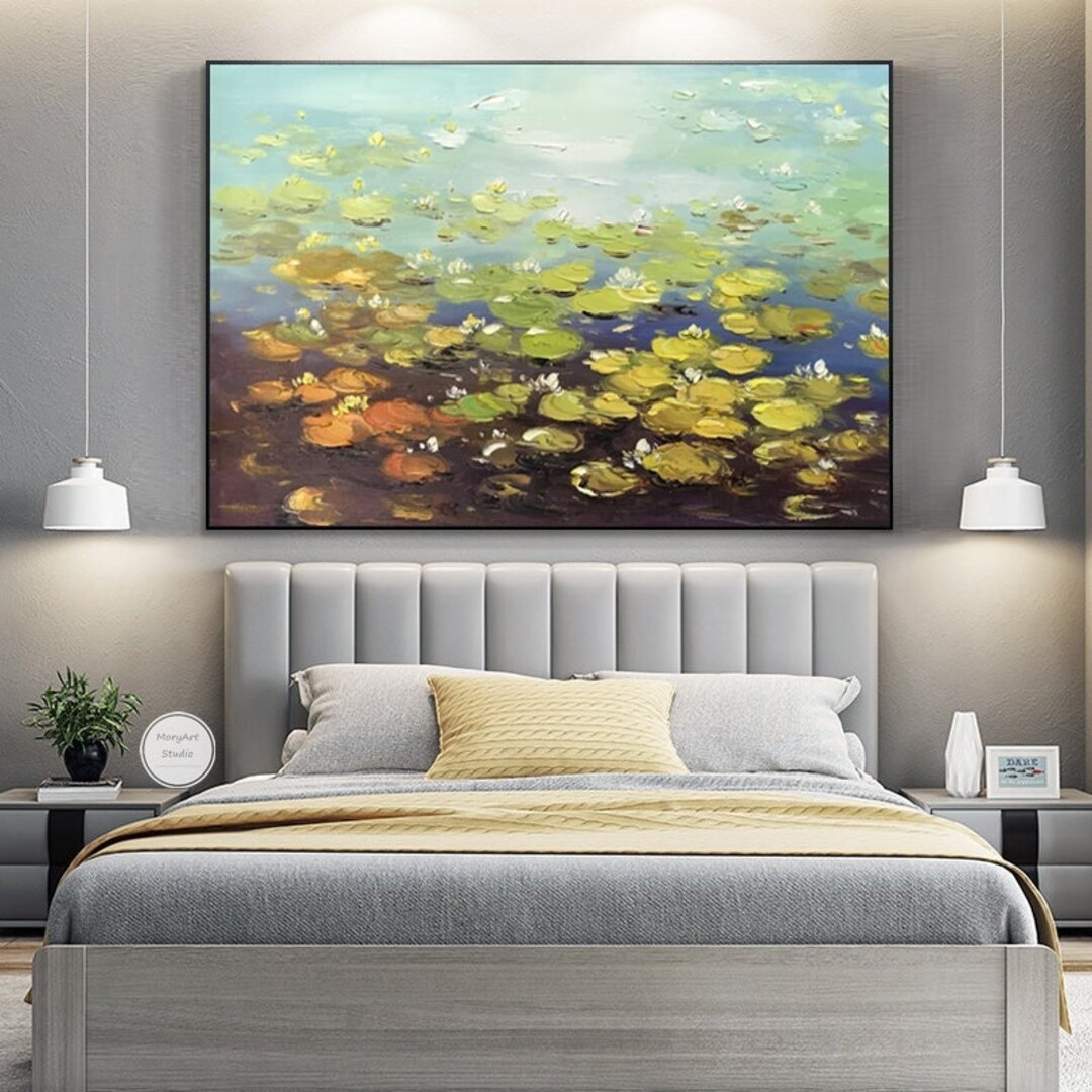 Lotus Flower Paintings on Canvas Water Lilies Oil Painting Modern ...