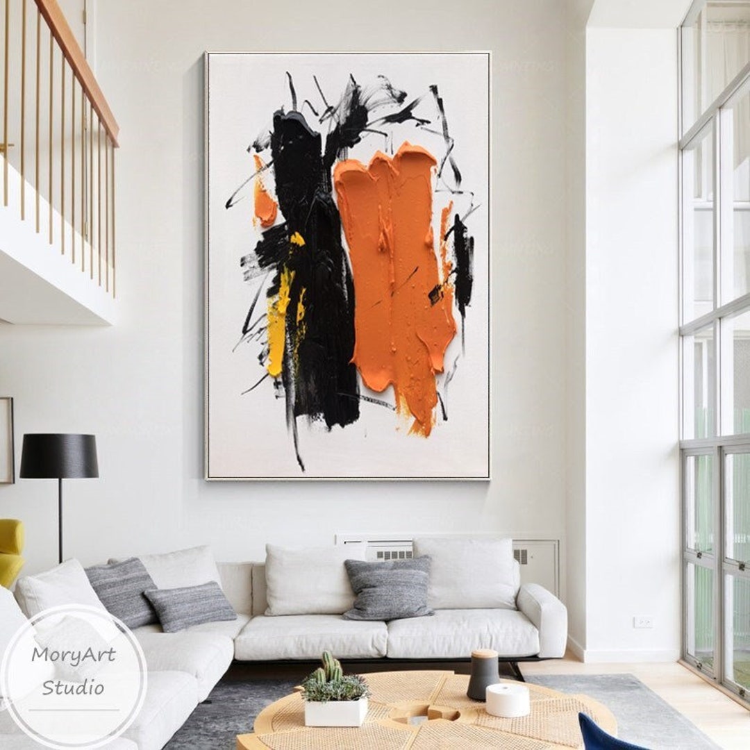Large Minimalist Abstract Oil Painting on Canvas Orange Knife Painting ...