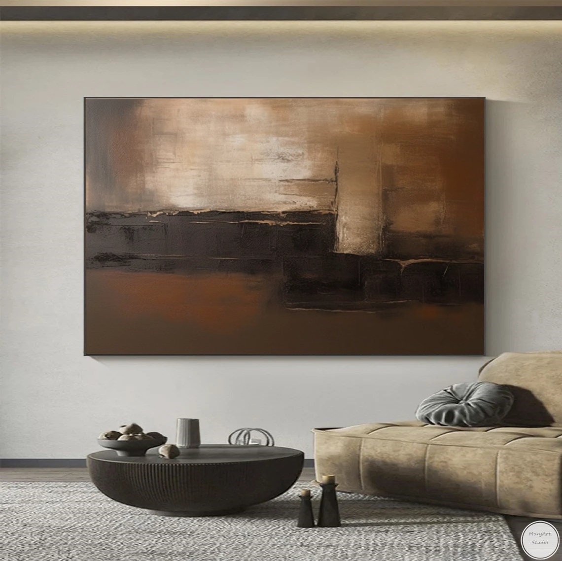 Black Brown Abstract Wall Art Black Minimalist Painting on Canvas Large ...