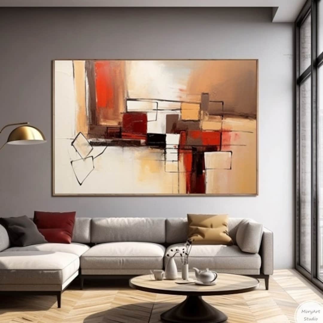 Large Abstract Geometric Brown Wall Art 3d Texture Brown Painting Beige ...