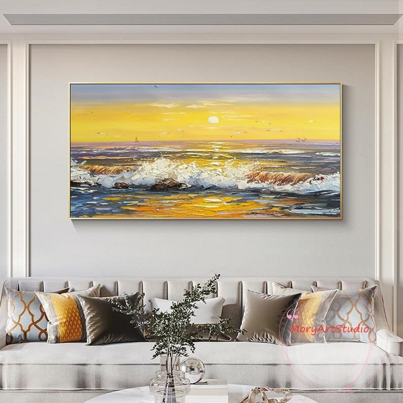 Sunrise Oil Painting on Canvas Original Sea Waves Ocean Oil Painting ...
