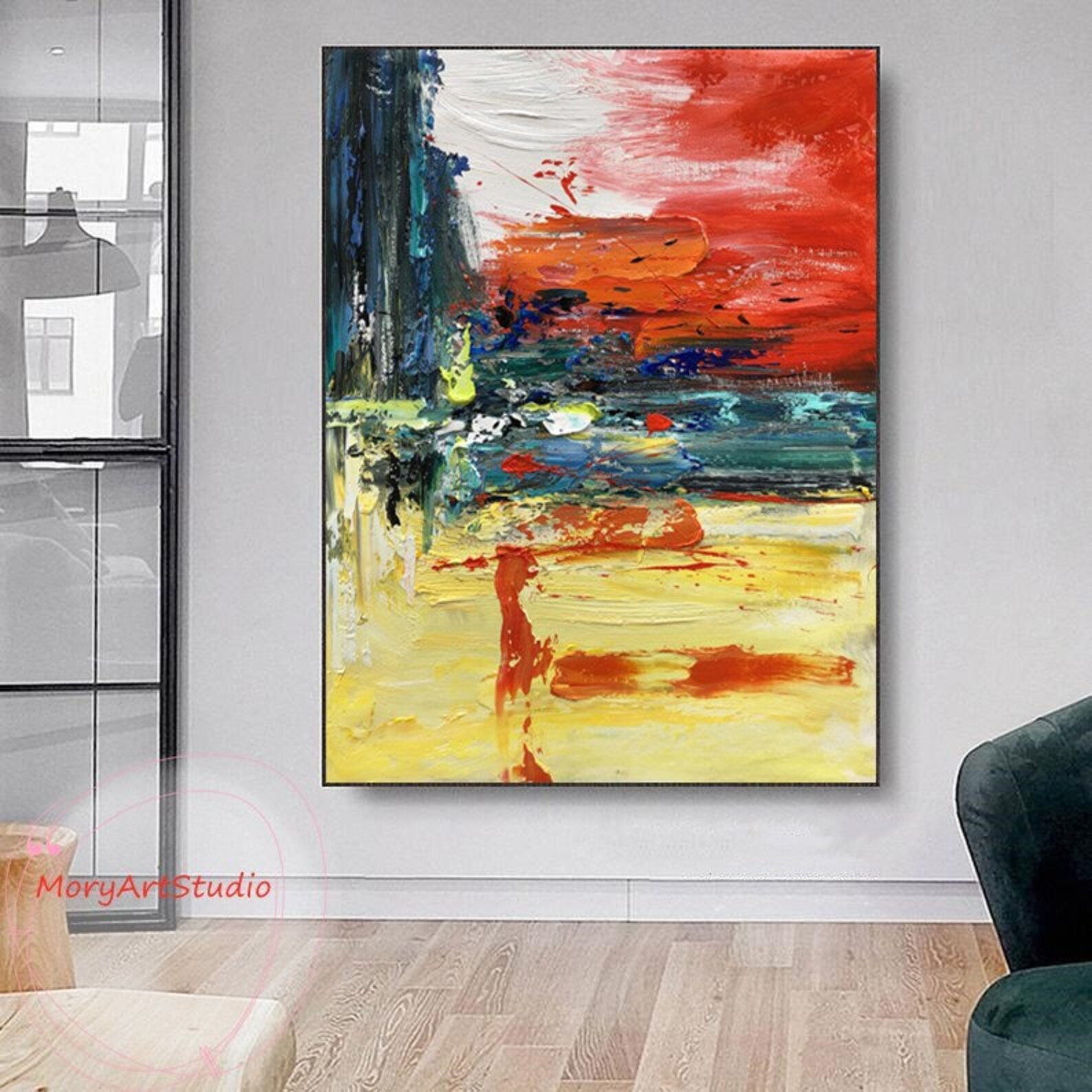 Large Abstract Red Orange Oil Painting on Canvascontemporary Etsy UK