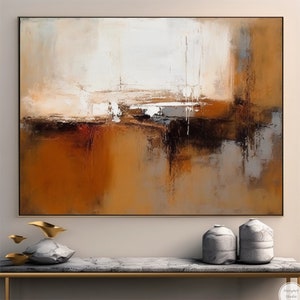 Brown 3D Textured Wall Art Orange Abstract Minimalist Painting Brown ...