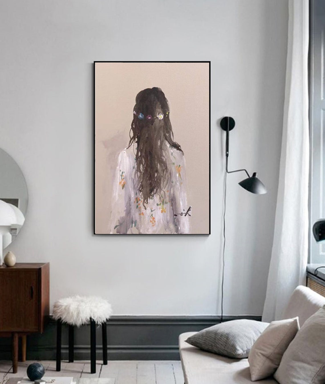 Large Minimalist Portrait Wall Art Girl Painting Woman Etsy