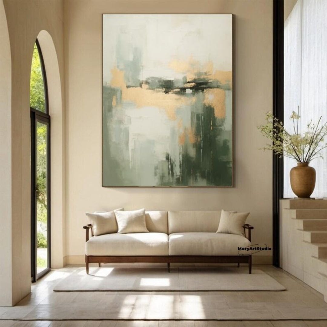 Sage Green Abstract Wall Art Large Teal Original Painting Sage Green ...