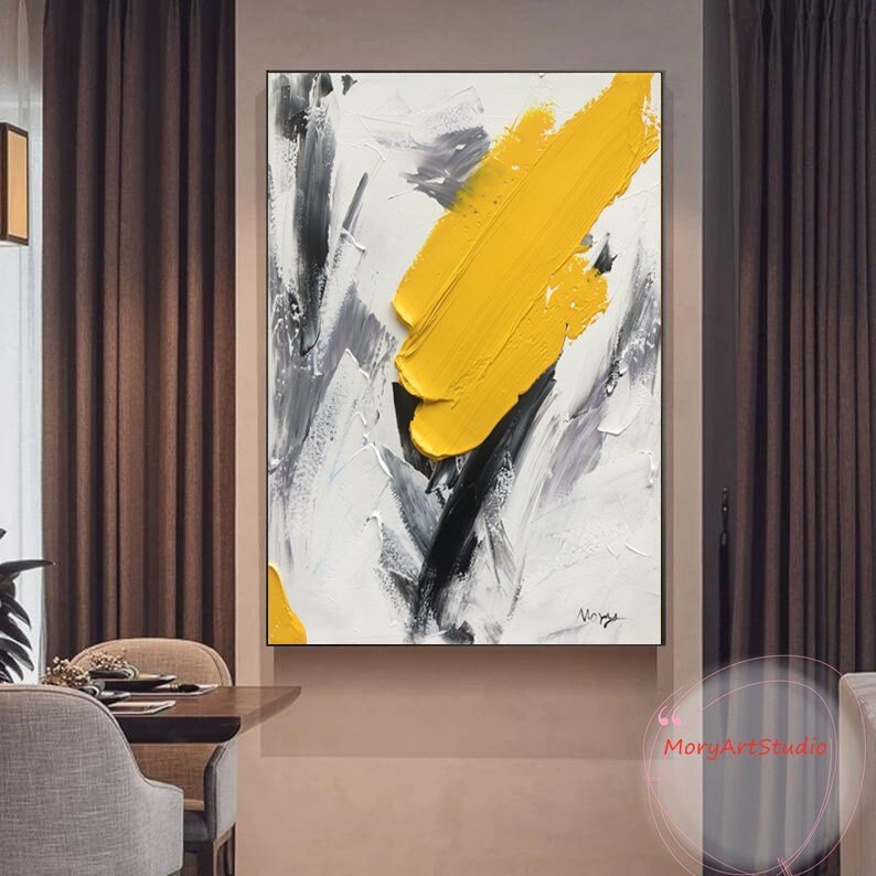 Large Minimalist Abstract Painting Yellow Abstract Canvas Art Etsy
