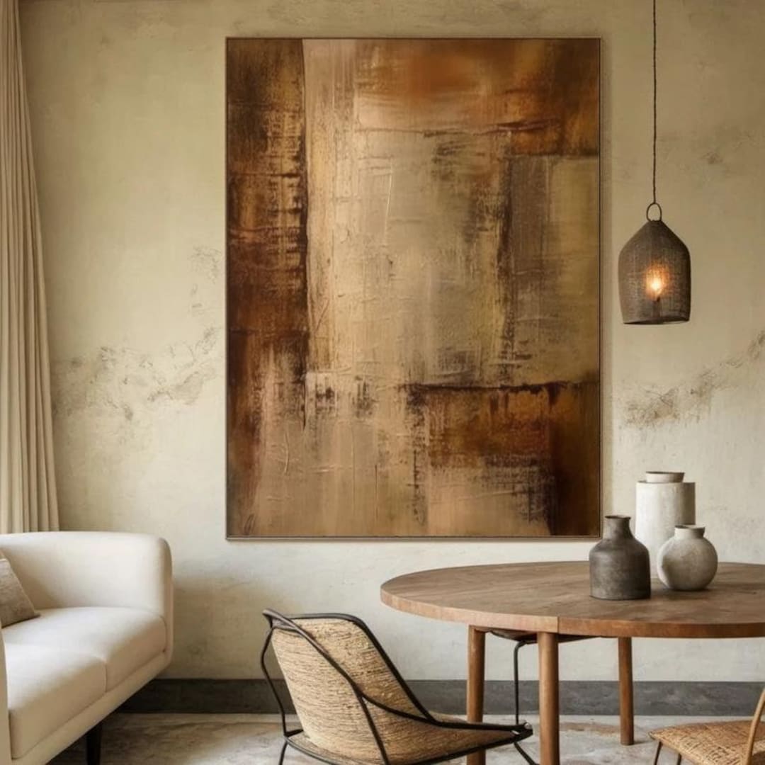 Large Brown Abstract Painting Brown Wabi-sabi Wall Art Medieval Black ...