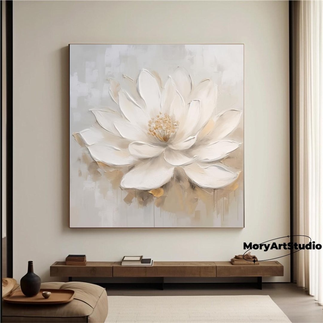 Original White Flower Oil Painting on Canvas,abstract Texture Floral ...