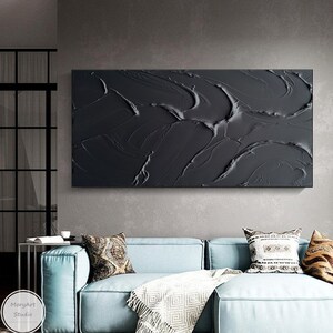 Large Black Minimalist Abstract Oil Painting Black 3D Textured Painting ...