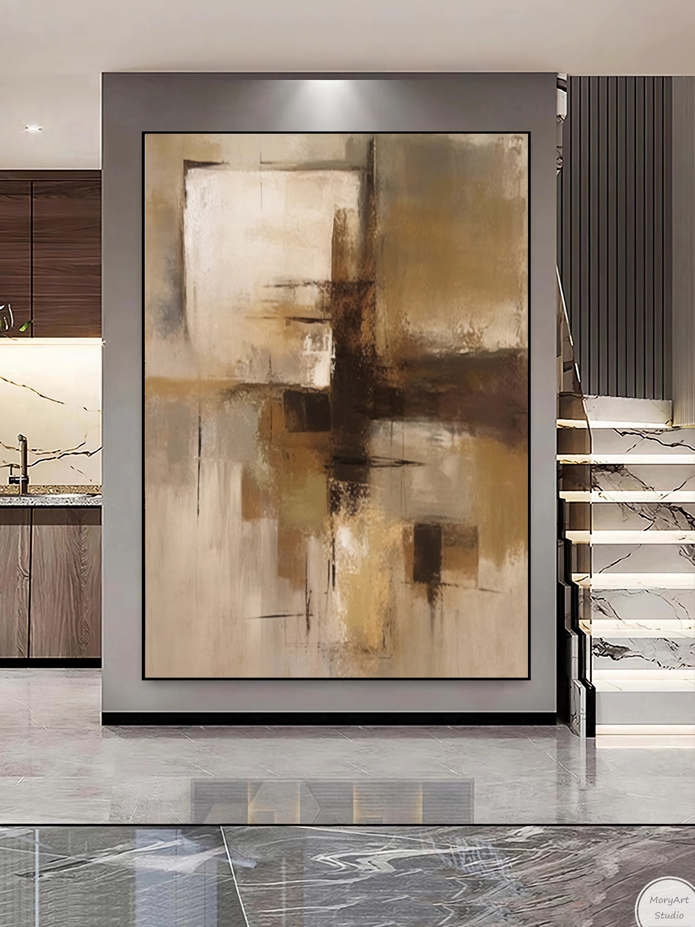 Large Brown Abstract Painting Original Oil Handmade Painting Beige ...