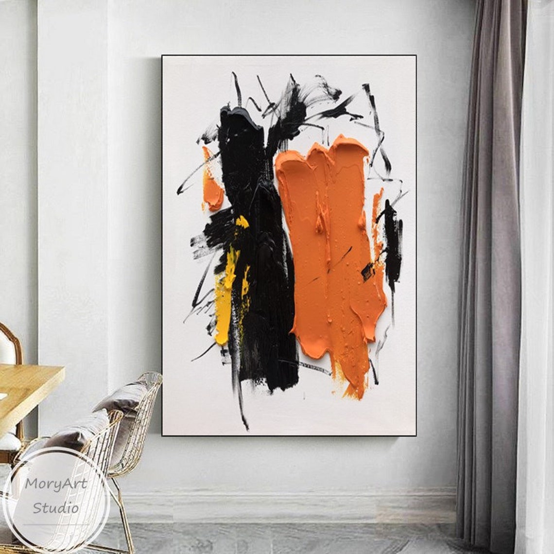 Large Minimalist Abstract Oil Painting on Canvas Orange Knife - Etsy