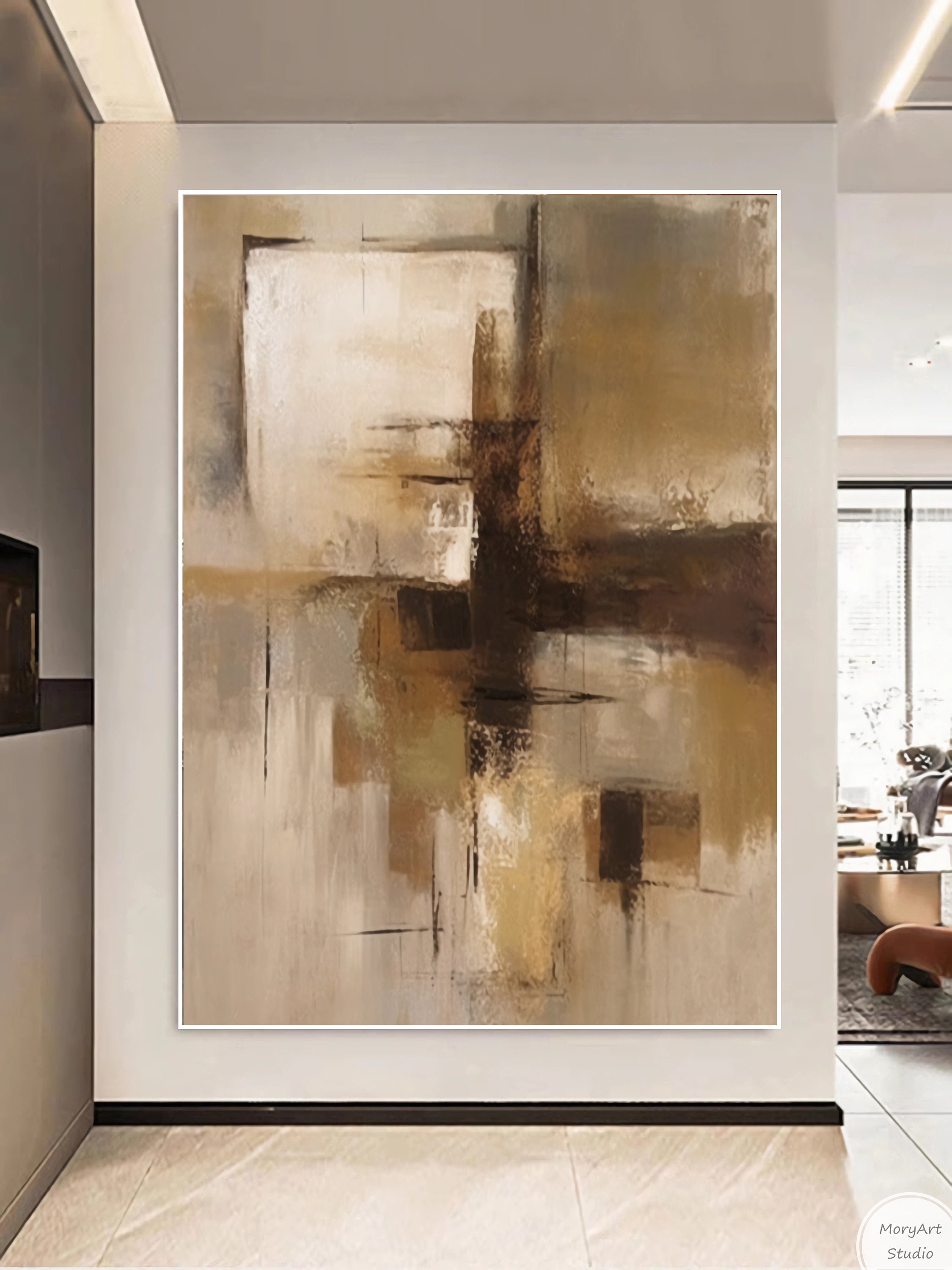 Large Brown Abstract Painting Original Oil Handmade Painting Beige ...