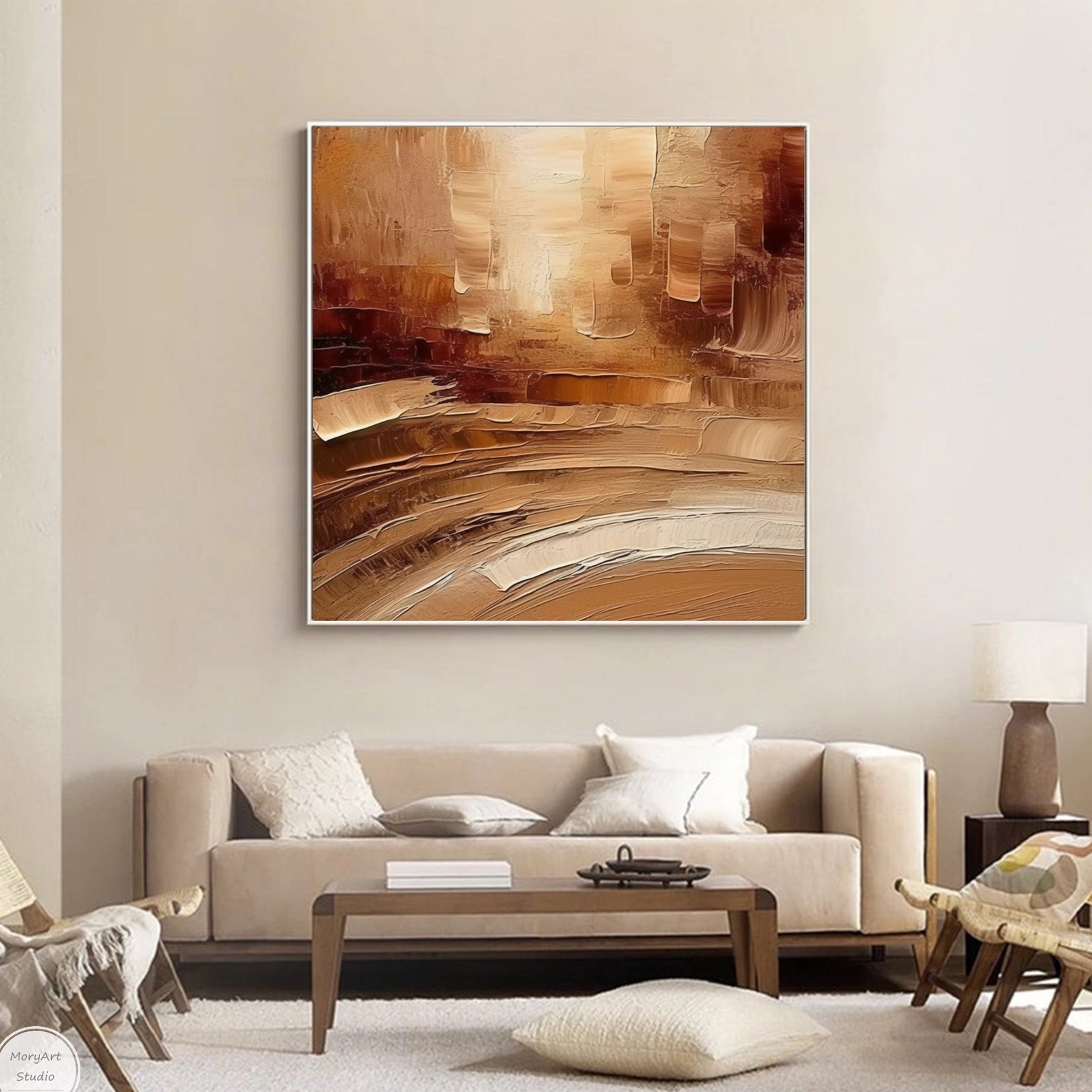 Large 3D Textured Brown and Beige Canvas Wall Art Brown - Etsy