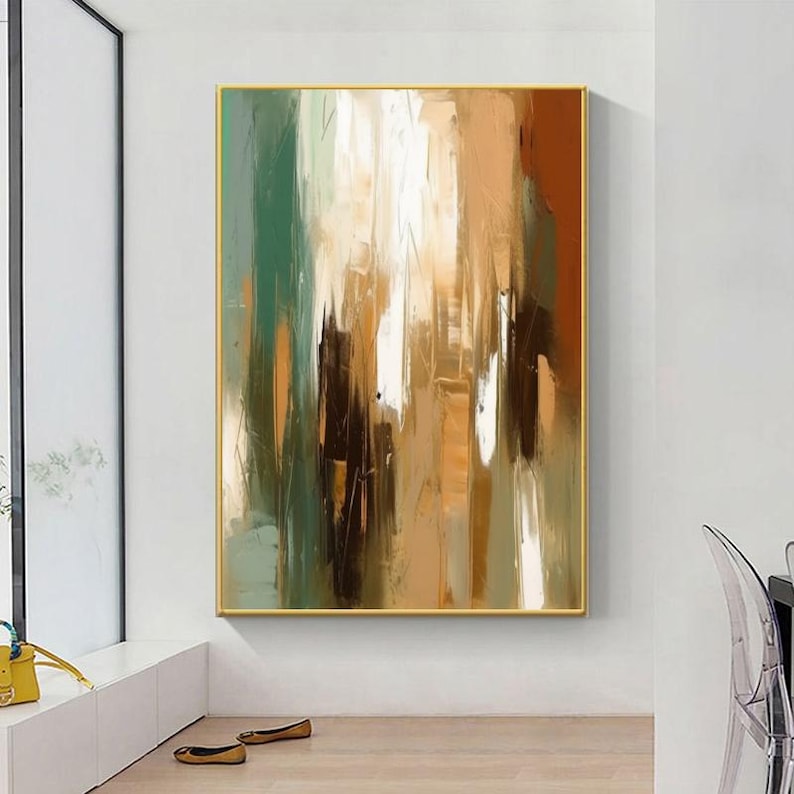 Large Abstract Brown Minimalist Wall Art Original Green Painting Modern