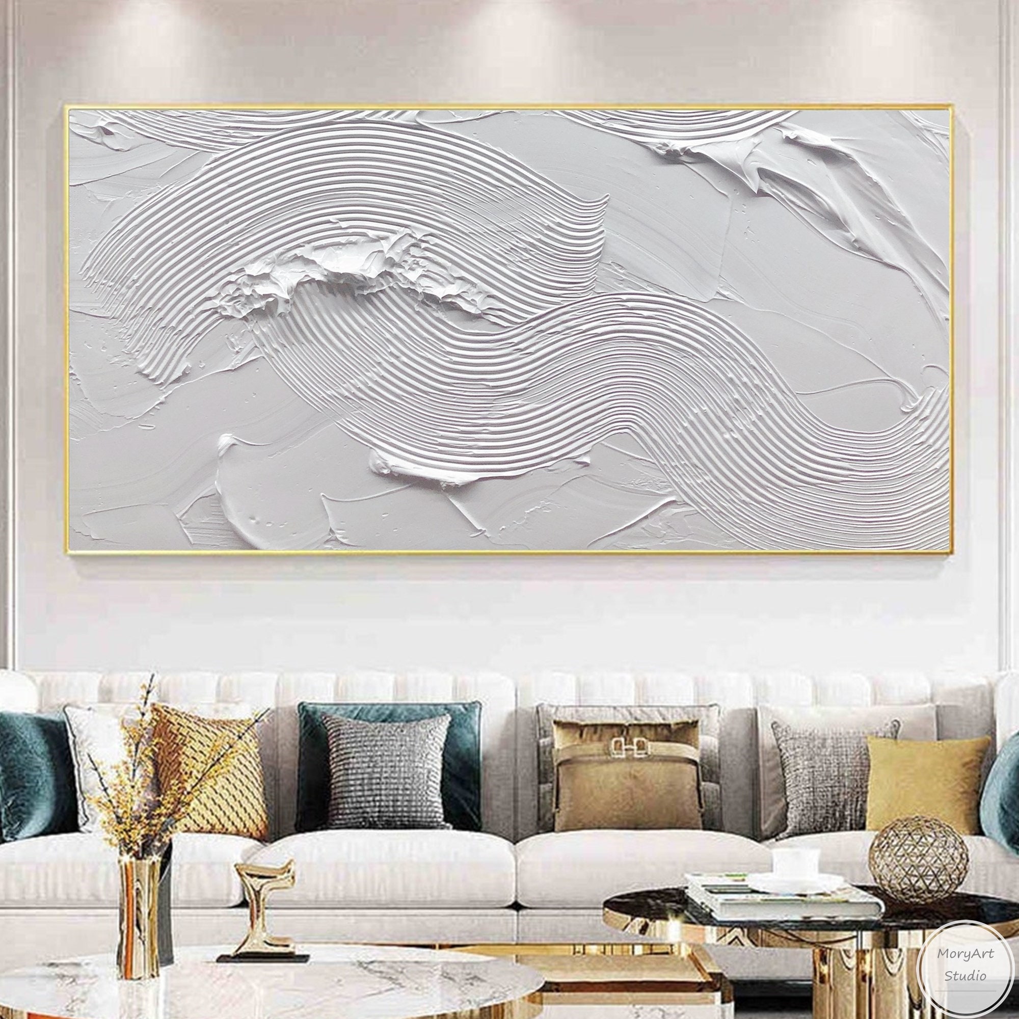 Original White Abstract Painting 3D White Textured Painting Large White
