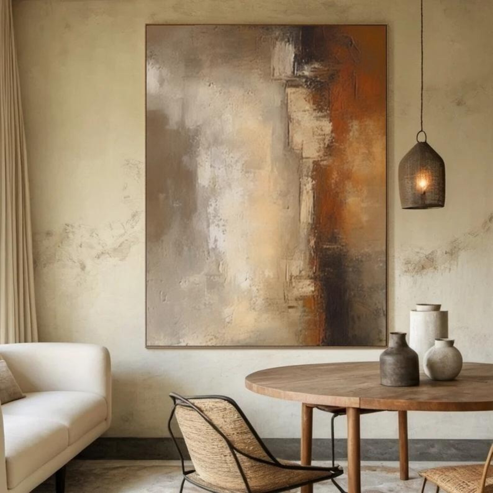 Beige Wabi Sabi Wall Art Brown Abstract Canvas Painting Neutral ...