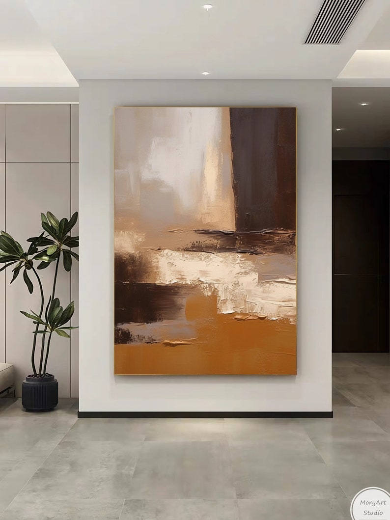 Original Brown Abstract Texture Painting Modern Orange Wall Art ...