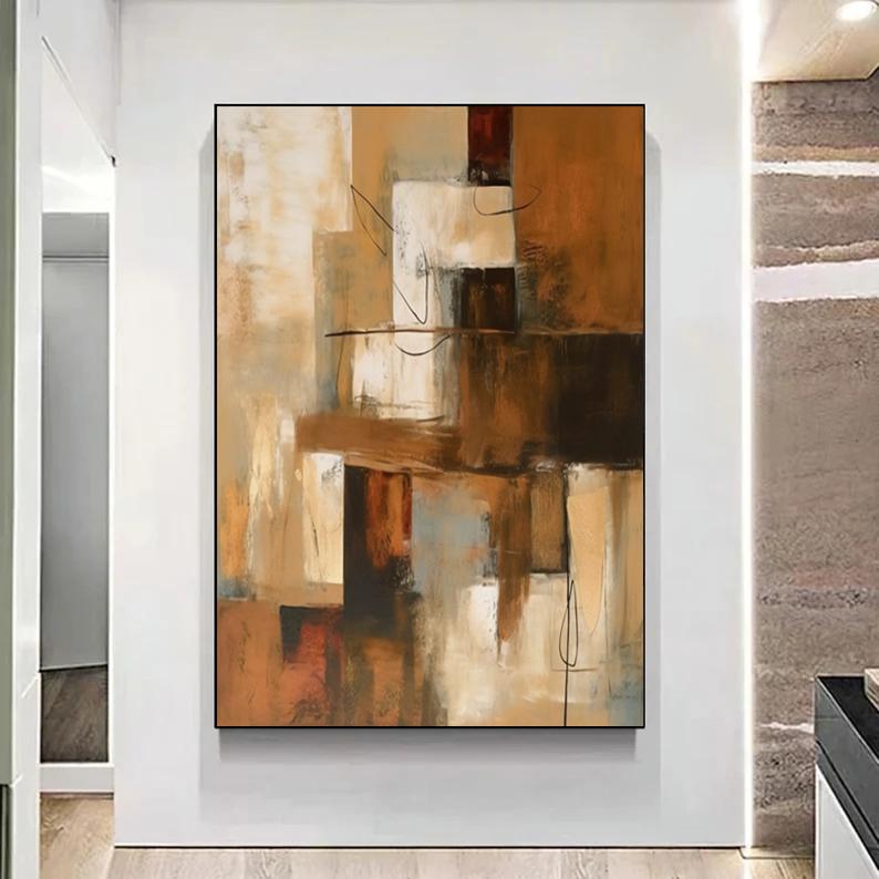 Large Brown Neutral Abstract Canvas Wall Art Medieval Brown Oil ...