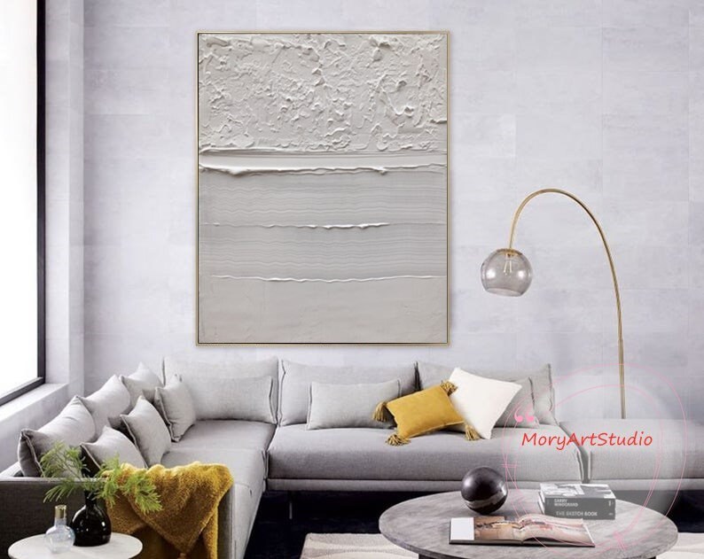 Large Minimalist White Abstract Painting White Modern 3D - Etsy