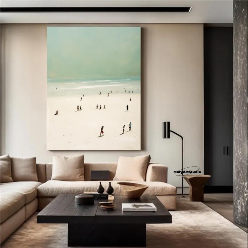 Sage Green Beige Minimalist Beach Painting Large 3D Textured Wall Art ...