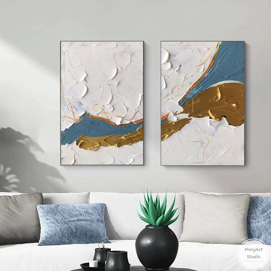 White and Gold Textured Wall Art White Minimalist Textured Oil Painting