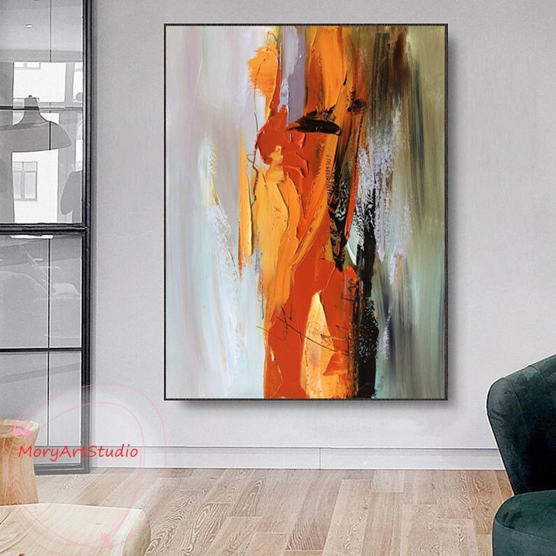 Original Abstract Orange Painting 3D Texture Art Palette Abstract Oil ...