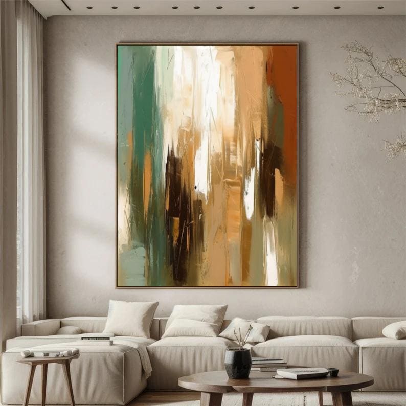 Large Abstract Brown Minimalist Wall Art Original Green Painting Modern