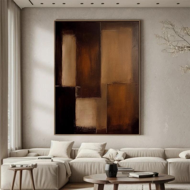 Neutral Wabi Sabi Wall Art Brown Beige Minimalist Painting on Canvas ...