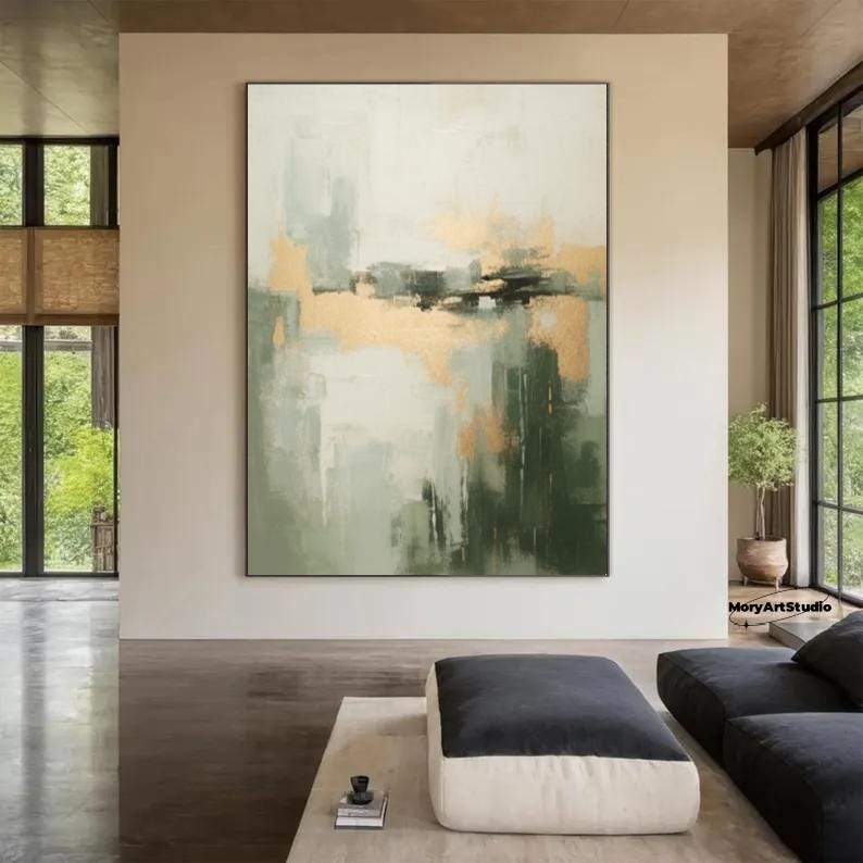Sage Green Abstract Wall Art Large Teal Original Painting Sage Green ...