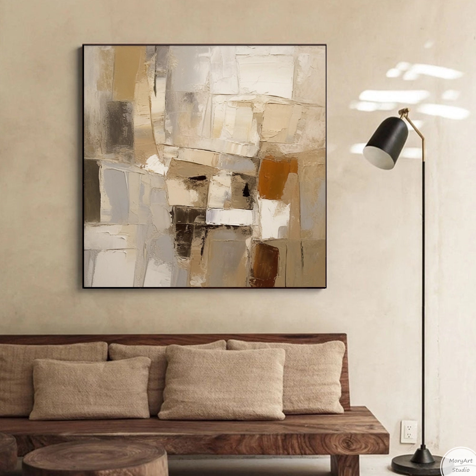 Large Brown Wabi Sabi Wall Art Beige And Brown Abstract Painting Contemporary Art Neutral Living Room Wall Decor Beige Minimalist Art Gift