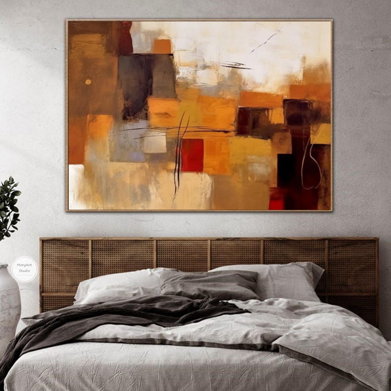 Orange and Brown Abstract Landscape Painting Brown Texture Wall Decor ...