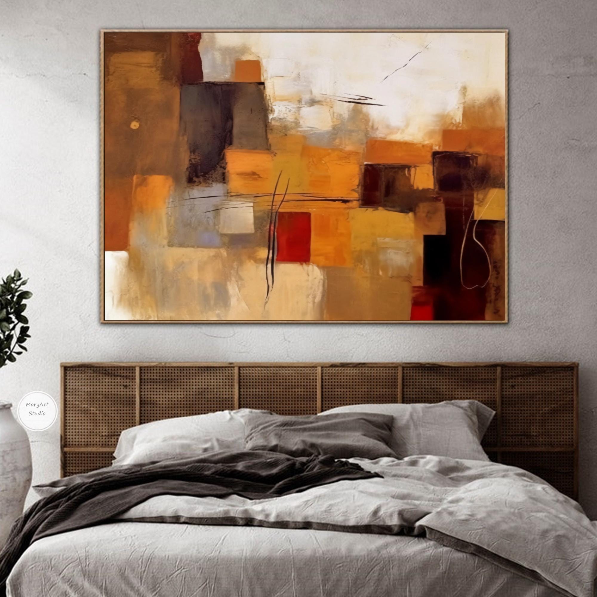 Orange and Brown Abstract Landscape Painting Brown Texture Wall Decor ...
