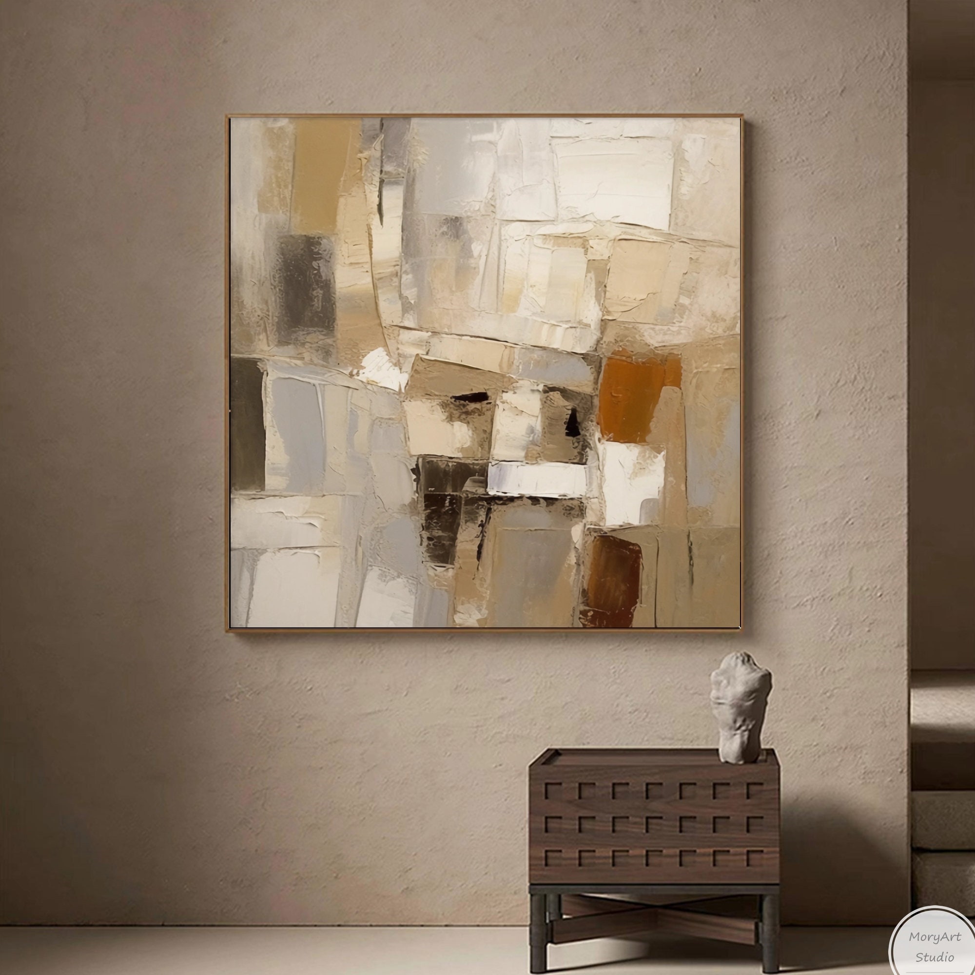 Large Brown Wabi Sabi Wall Art Beige and Brown Abstract Painting ...