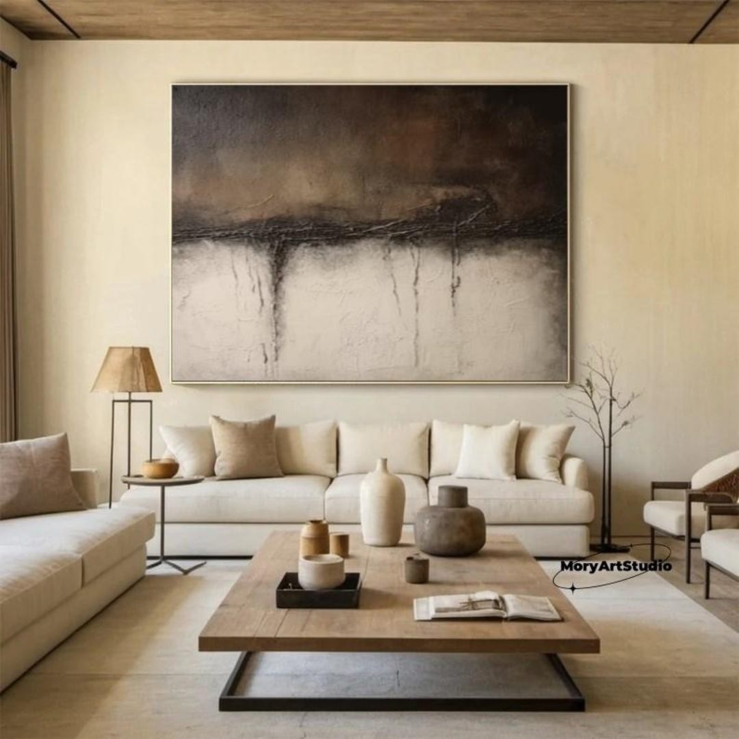 Brown Black Wabi Sabi Contemporary Painting 3D Abstract Textured Wall ...