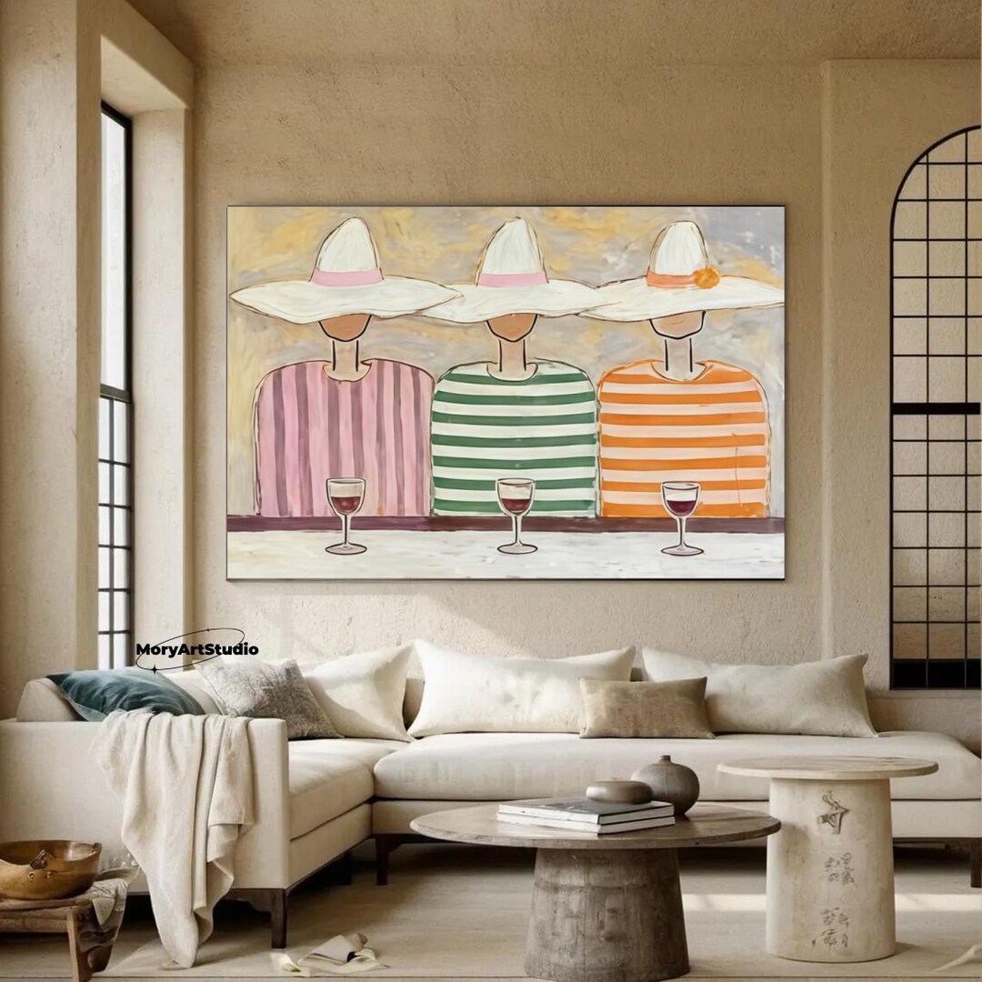 Striped Figure Large Pastel Stripe Figure Textured Painting on Canvas Nordic Style ...