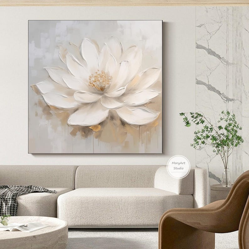 Original White Flower Oil Painting on Canvas,abstract Texture Floral ...