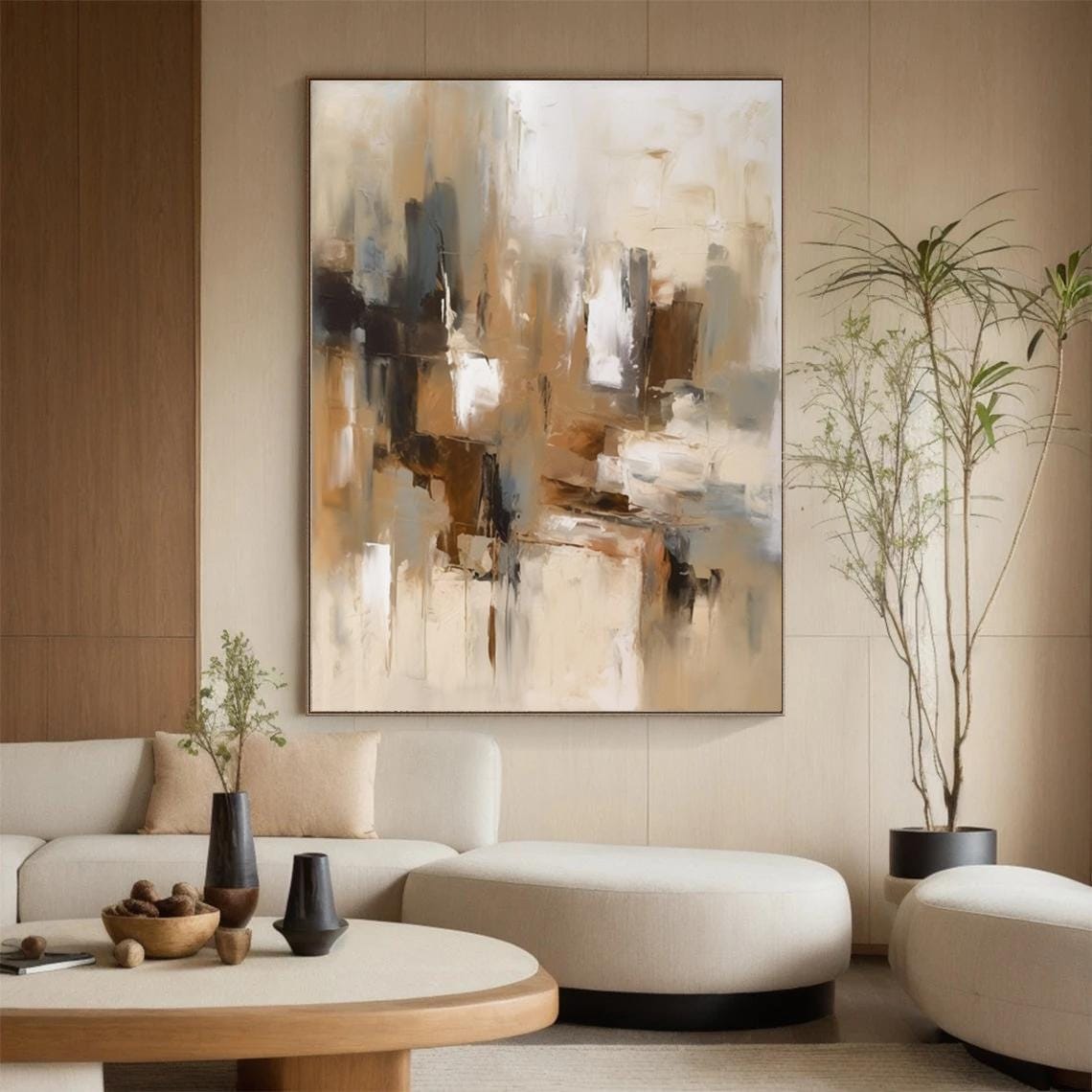 Beige Abstract Wall Art,beige Brown Abstract Painting,large Brown ...