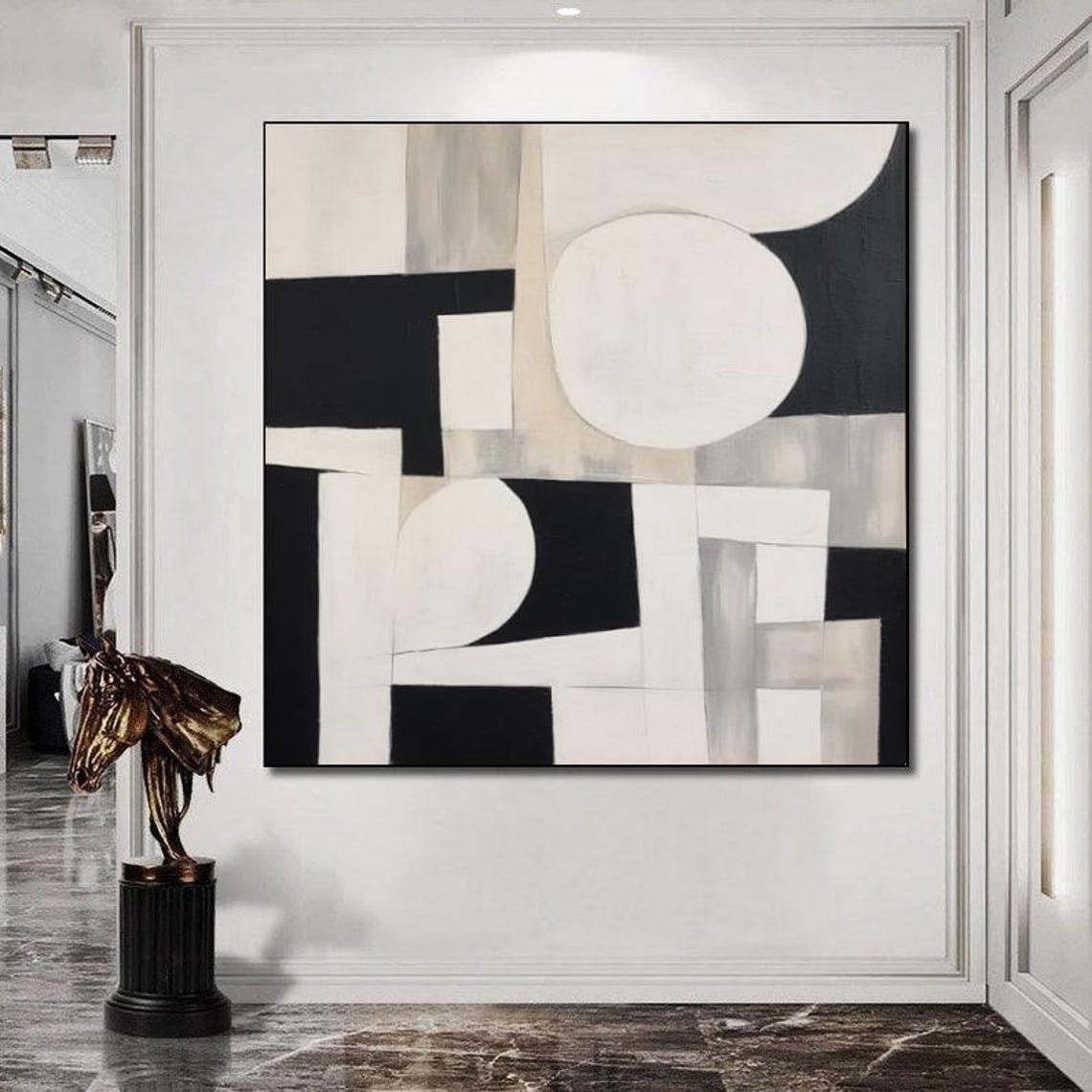 Black Wabi-sabi Wall Art White and Black Abstract Canvas Oil Painting ...