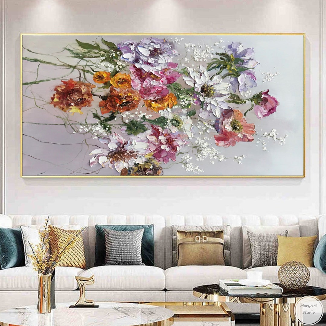 3D Colorful Flower Textured Wall Art Large Abstract Colorful Floral Oil ...