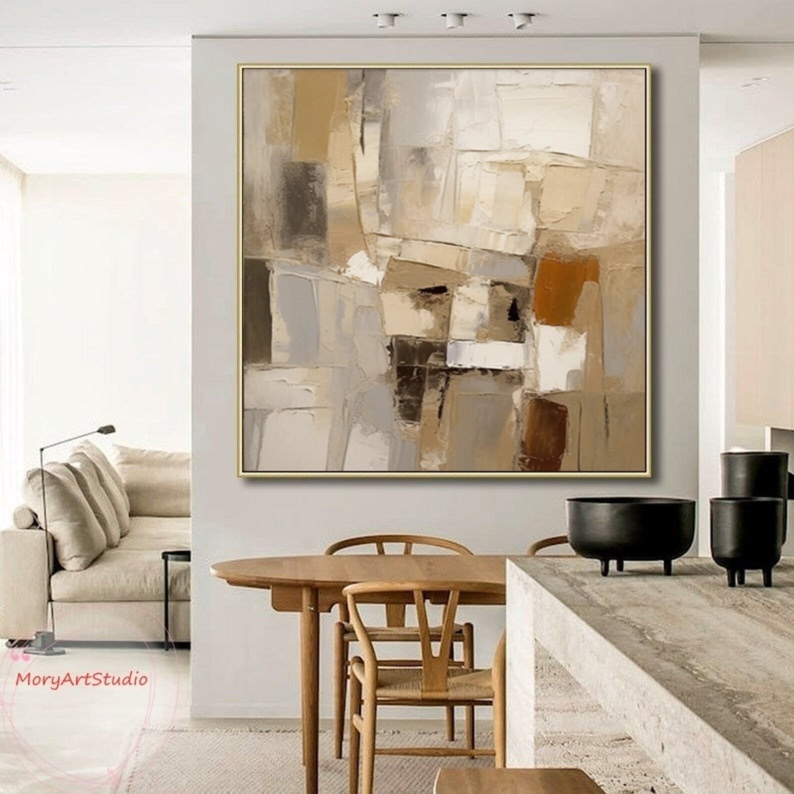 Large Brown Wabi Sabi Wall Art Beige and Brown Abstract Painting ...