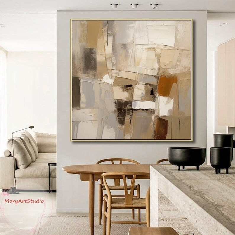 Large Brown Wabi Sabi Wall Art Beige and Brown Abstract Painting ...