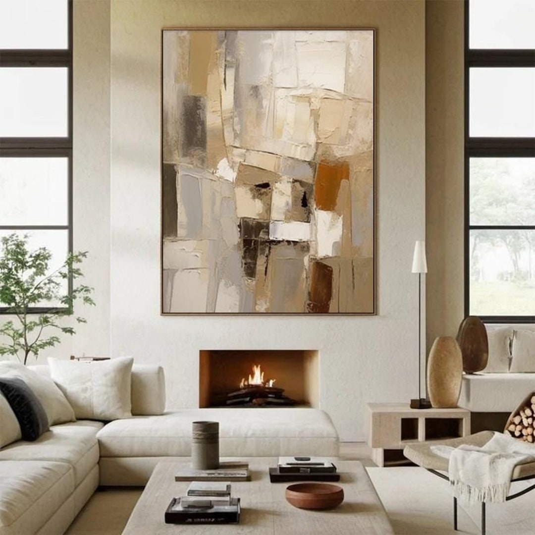 Wabi Sabi Wall Art Brown Painting 3D Texture Large Beige Boho Painting ...