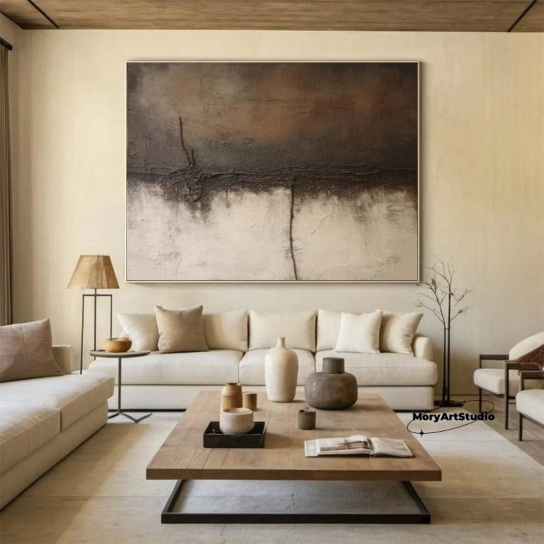 Beige Wabi Sabi Wall Art Beige Black Minimalist Abstract Painting ...